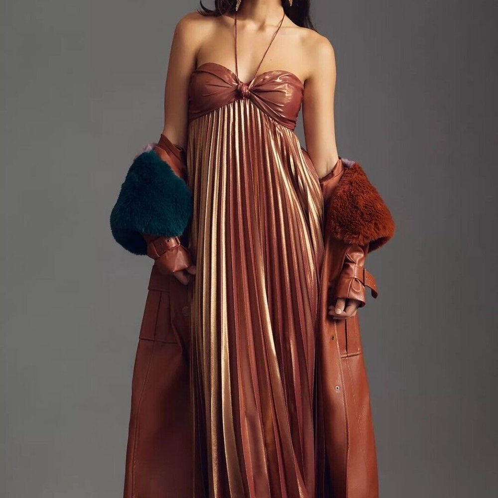 Anthropologie Plisse Halter Dress Size M